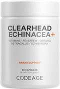 Codeage Clearhead Echinacea+ Supplement - Echinacea Schisandra Feverfew Coptis American Ginseng Astragalus Garlic Probiotics Vitamins C & D3 Zinc Selenium - Clear Head Vitamin - 90 Capsules