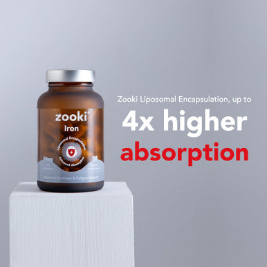 Zooki 100mg Liposomal Iron Bis-Glycinate Capsules 4X Higher Absorption Support Red Blood Cells Immunity Energy Natural Ingredients (30 Servings)