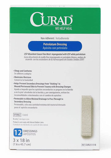 Curad Sterile Latex Petrolatum Gauze Dressing 3" x 18" (Pack of 72)