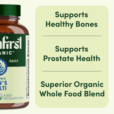 Earthfirst Organic Menâ€™S Multi Once Daily Whole-Food Multivitamin With 19 Vitamins & Minerals For Energy Heart Bone Strength Prostate & Immune Support Vegan Non-Gmo 30 Count