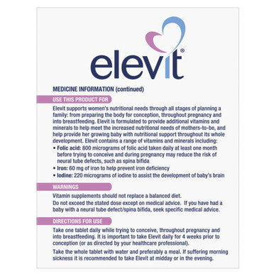 Elevit Pregnancy Multivitamin With Iodine 100 Tablets (100 Days)-Made In Germany-Imported From New Zealand