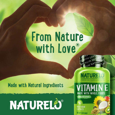 NATURELO Vitamin E - 180 mg (300 IU) of Mixed Tocopherols from Organic Foods - Supplement for Healthy Skin, Hair, Nails, Immune & Eye Health - Non-GMO, Soy Free - 90 Vegan Capsules