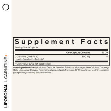 Codeage Liposomal L Carnitine+ Supplement 500 mg LCarnitine L-Tartrate per Serving - -Form Amino Acid Carnitine Liposomal Delivery Vegan Non GMO Gluten 90 Capsules