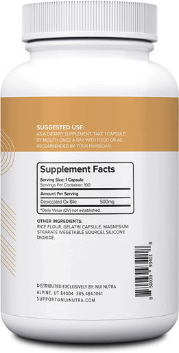 Nui Nutra Ox Bile Supplement 500mg | 100 Capsules | Bile Salts & Digestive Enzymes | Fat Digestion & Liver Support | Promotes Good Metabolism | Supports Gallbladder & Bile Flow