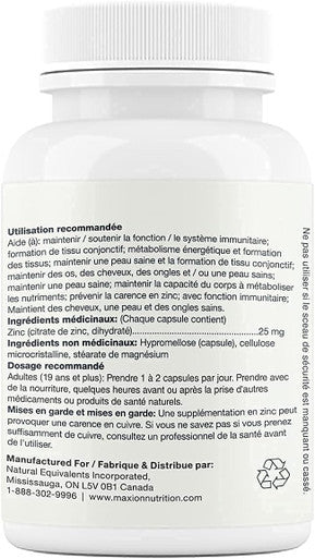 Maxion Max Zinc Supplement to Maintain Healthy Skin, Bones, Hair, and Nails, 60 Capsules