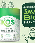 Kos Organic Super Greens Powder Erythritol - Plant Based Superfood Blend With Spirulina, Chlorella & Wheatgrass - Usda Certified Organic, Green Juice Smoothie - Apple Flavor - 28 Servings