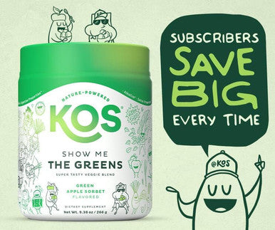 Kos Organic Super Greens Powder Erythritol - Plant Based Superfood Blend With Spirulina, Chlorella & Wheatgrass - Usda Certified Organic, Green Juice Smoothie - Apple Flavor - 28 Servings