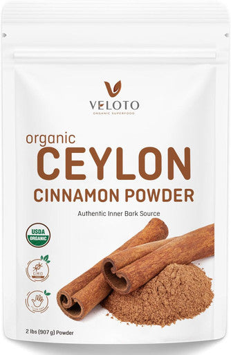 Veloto Ceylon Cinnamon Powder Organic Cinnamon Powder Freshly Ground Cinnamon Pure Bulk Cinnamon Spice Kosher & Organic Certified Non-Gmo Third Party Tested For Purity Gluten Free Vegan 2Lb