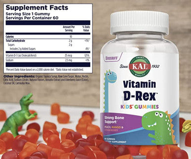 KAL Vitamin D-Rex Kids Gummies | Healthy Immune, Heart, Bone & Oral Support | Vegetarian, Gluten | 60 Ct