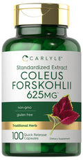 Carlyle Coleus Forskohlii Capsules | 625Mg | 100 Count | Non-Gmo & Gluten Free Standardized Extract | Forskolin Supplement