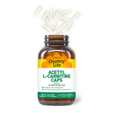 Country Life Acetyl L-Carnitine Caps With Vitamin B-6 To Aid In Utilization 500Mg 120 Vegan Capsules Certified Gluten Free Certified Vegan Certified Halal