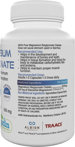 Magnesium Bisglycinate 500 mg - Pure - No Fillers - Non Buffered - 90 Vegetable Capsules