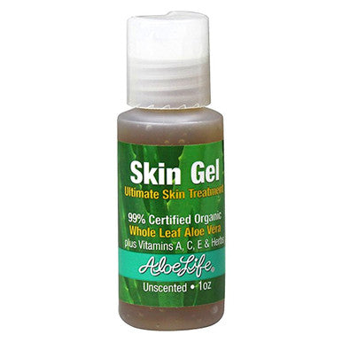 Aloe Life Skin Gel & Herbs Ultimate Skin Treatment, 99% Certified Organic Whole Leaf Aloe Vera, Vitamins C, A, & E, Head-to-Toe Skin Care Support for the Whole Family, Fragrance-Free (1 oz)