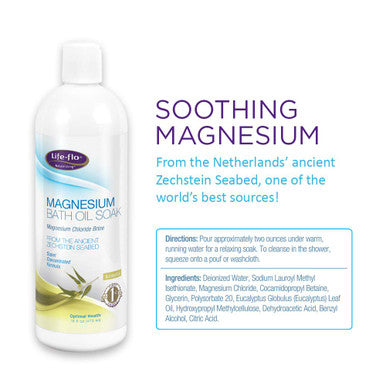 Life-flo Magnesium Bath Oil Soak with Eucalyptus | Potent Magnesium Chloride Soothes & Refreshes Muscles & Joints | 16oz