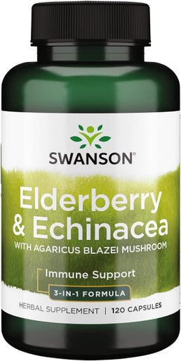 Swanson Elderberry Agaricus Echinacea Immune Support Health Formula Agaricus Blazei Mushroom 400 mg Elderberry 400 mg Echinacea 200 mg 120 Capsules (Caps)