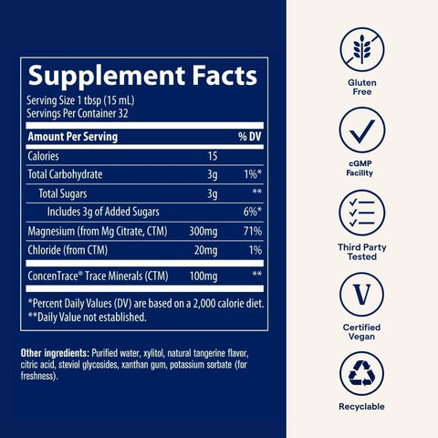 Trace Minerals Liquid Magnesium LQM01 300 mg Supplement Drops GlutenFree Vegan Magnesium Mineral Supplement for Daily Health Support and Wellness 16 fl oz (473 ml Bottle)