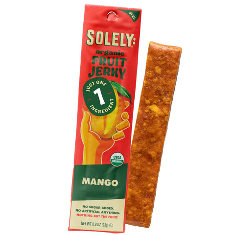 Solely - Organic Mango Fruit Jerky - 12 Individually Wrapped Fruit Strips - Fruit Leather Made from Dried Fruits - Healthy Snacks, Vegan - 0.8oz (23g)
