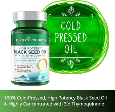 High Potency Black Seed Oil Double Strength Cold Pressed 3 Thymoquinone 500 mg Black Cumin Seed Oil Omega 6 9 Essential Fatty Acids Easy to Swallow Just One Per Day 30 Mini Softgels