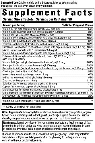 MegaFood, Baby & Me 2, Prenatal and Postnatal Vitamin with Active Form of Folic Acid, Iron, Choline, Non-GMO, 60 Tablets