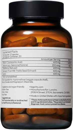 BigVita Liver Detox Vegan Gluten Free Liver Health Supplement Cleanse Detox & Repair Hangover Helper Contains Milk Thistle Glutathione Vitamin C Inositol and Selenium, 90 Capsules