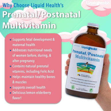 Liquidhealth Prenatal/Postnatal Multiple Liquid Women's Multivitamin with Real Folate - Pre & Postnatal Vitamins for Before During After Pregnancy - Vegan Sugar- Non GMO Great Taste (32 oz)