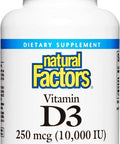 Natural Factors Vitamin D3 10000 IU 250 mcg Supports Strong Bones Muscles and Immune Function 120 Softgels