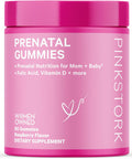 Pink Stork Total Prenatal Vitamin Gummies for Women with Folic Acid Vitamin D and Vitamin B6 to Support Fetal Development and Morning Sickness Pregnancy Must Haves - Raspberry 60 Count