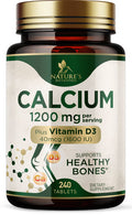 Nature'S Nutrition Calcium 1200 mg with Vitamin D3 Calcium Supplement Vitamins Supports Bone Strength Teeth & Immune System Calcium Supplements for Women & Men Nature's Absorbable Calcium Carbonate - 240 Tablets