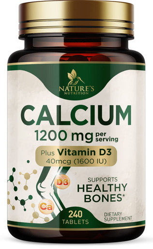 Nature'S Nutrition Calcium 1200 mg with Vitamin D3 Calcium Supplement Vitamins Supports Bone Strength Teeth & Immune System Calcium Supplements for Women & Men Nature's Absorbable Calcium Carbonate - 240 Tablets