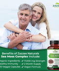 Zazzee Extra Strength Organic Sea Moss Complex, 1700 mg, 100% Organic Ingredients, 120 Vegan Capsules, with Organic Bladderwrack and Organic Burdock Root, Vegan, Non-GMO and All-Natural