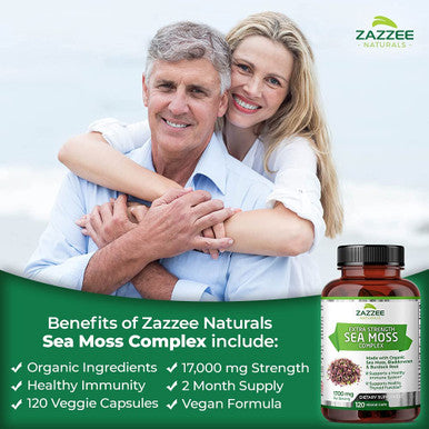 Zazzee Extra Strength Organic Sea Moss Complex, 1700 mg, 100% Organic Ingredients, 120 Vegan Capsules, with Organic Bladderwrack and Organic Burdock Root, Vegan, Non-GMO and All-Natural
