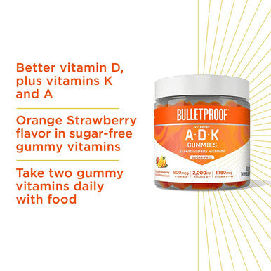 Bulletproof Vitamins A+D+K, 60 Sugar-Free Gummies, Strawberry Orange Flavor |Turmeric Sugar-Free Gummies, 60 Count, Peach Ginger