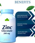 Zinc Gluconate 200 Mg By Alfa Vitamins - Boost Immune System - Promote Healthy Skin - 100 Tablets