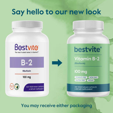 Bestvite Vitamin B-2 100mg (240 Vegetarian Capsules) - No Stearates - No Dicalcium Phosphate - Vegan - Non GMO - Gluten