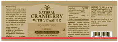 Solgar Naturally Sourced Cranberry With Vitamin C - 60 Vegetable Capsules - Supports Urinary & Bladder Health - Non-Gmo Vegan Gluten Free - 60 Servings