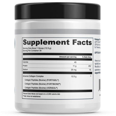 Left Coast Performance Advanced Collagen Complex Powder VERISOL FORTIBONE & FORTIGEL for Hair Skin Bone & Joint Support Clinically Studied Ingredients Grass-Fed Hydrolyzed Collagen Peptides 30 Servings