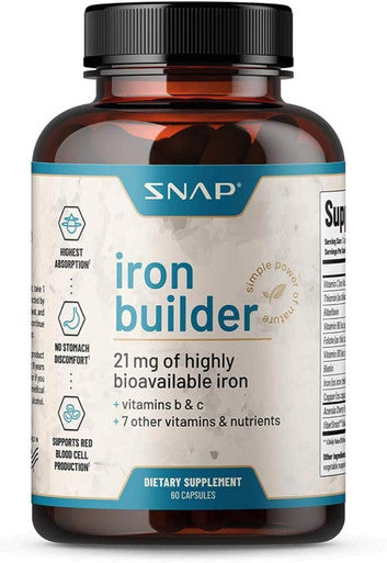 Snap Supplements Natural Blood Builder Iron Supplements 21Mg Iron Pills To Increase Energy Metabolism & Digestion Absorbs Quickly Vitamins Organic Nutrients (60 Capsules)