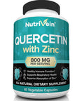 Nutrivein Quercetin 800mg with Zinc - Plant Pigment Flavonoid - Immune System Booster - 30 Day Supply (60 Capsules, 2 Daily)