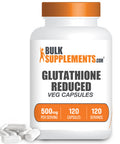 BulkSupplements Glutathione Reduced Capsules (Reduced Glutathione) - for Antioxidant & Liver Support - Vegan, - 500mg - 4-Month Supply (120 Veg Capsules)
