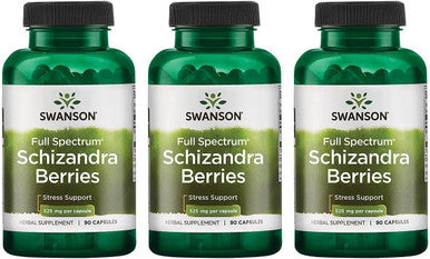 Swanson Full Spectrum Schizandra Berries - Herbal Supplement Promoting Stress Support & Liver Health - Helps Easy Body and Mind w/Natural Ingredients - (90 Capsules 525mg Each) 3 Pack