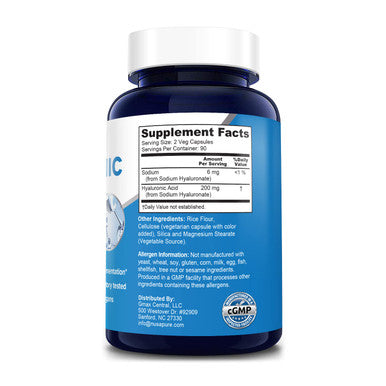 NusaPure Hyaluronic 200mg 180 Veggie Capsules (Non-GMO & )