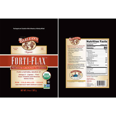 Barleans FortiFlax Premium Ground Flaxseed with All Natural Supplement Source of Omega 3 Lignans and Fibers for Maxium Nutrition Vegan Non GMO Gluten Free 14Ounce
