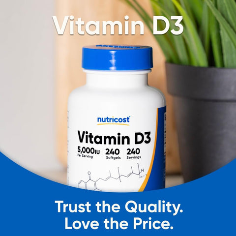 Nutricost Vitamin D3 5000 IU (125mcg) 240 Softgels GMOFree Gluten Free Vitamin D