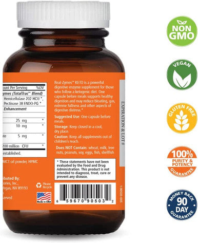 Real-ZymesÃƒâ€šÃ¢â€žÂ¢ Keto Digestive Enzymes Supplement with Probiotics for Better Digestion - Natural Support for Relief of Bloating, Gas, Belching, Diarrhea, Constipation, IBS, etc. - 90 Caps
