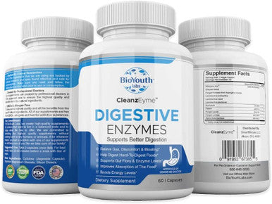 Bioyouth Labs Natural Digestive Enzymes & Probiotic Supplement for Adults 180 Capsules - Nutritious Blend of Digestive Enzymes & Advantage Probiotic for Digestion & Digestive Health.