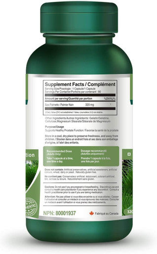 Saw Palmetto Extract 8:1 320mg (2560mg raw herb) 3 X 90 Capsules Supplement for Prostate Health Incontinence Support Pills DHT Blocker Hair Loss Treatment for Men Urinary Health