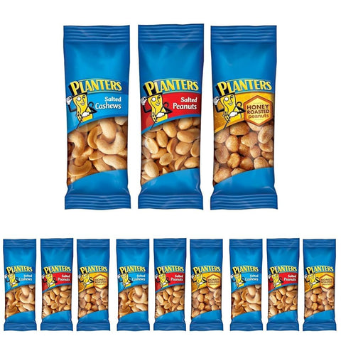 PLANTERS Variety Pack, Salted Cashews, Salted Peanuts & Honey Roasted Peanuts, On-the-Go Nut Snacks, Individually Packed Snacks, Mixed Nuts, Kosher, (36 Count)