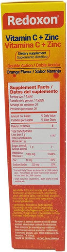 Redoxon Vitamin C with Zinc. Effervescent Dietary Supplement. Helps Your Immune System. Good Against Colds and Flu. Orange Flavored. 20 Tablets (Pack of 2)