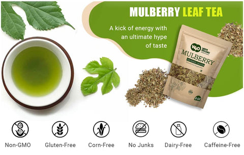 Mulberry Leaf Tea 8 Oz, Dried Crushed Leaves, Best Caffeine Free Tea - Way4Organic (8 Oz (2 Pack))