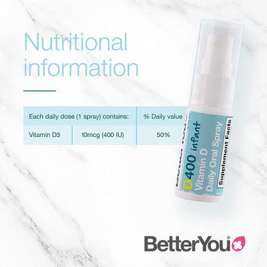BetterYou Vitamin D3 Spray for Infants, 400 IU Strength per Spray, 0.50 Fl Ounce (100 Sprays)